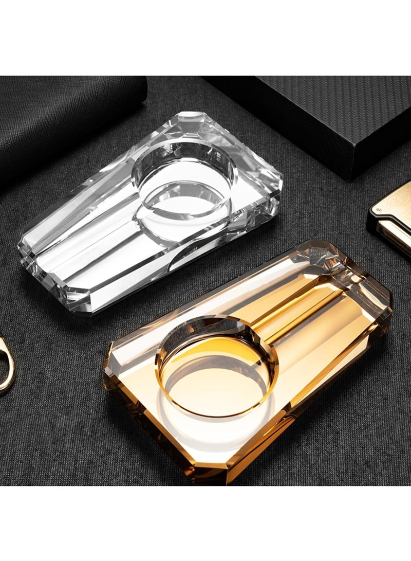 Cigar Ashtray Octagonal Crystal Glass Large Slot Durable Cigarettes Ash Holder for Living Room Outdoor Cigar Ashtray Rack and Cigar Accessories (Black) - Image 3